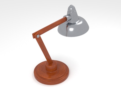  台灯 木质底座 金属灯罩 可调节支架 书桌灯3d模型 