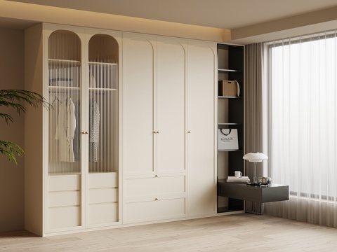  法式奶油风衣柜3d模型 