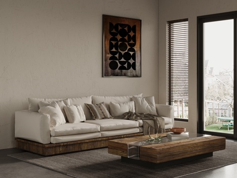 侘寂风沙发茶几组合su模型