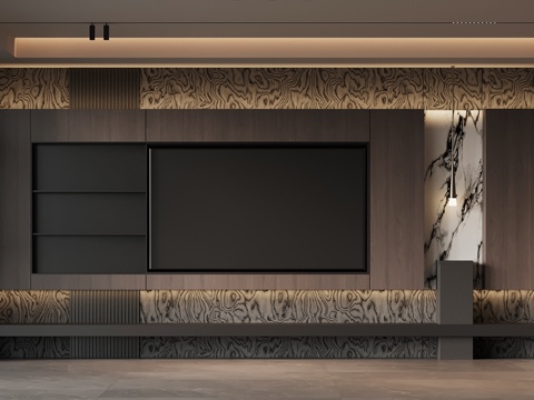 现代意式电视背景墙su模型