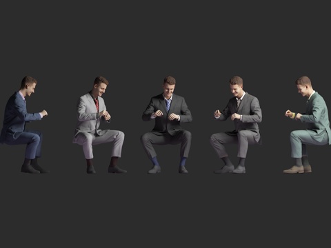  坐姿姿势 西装男性 男人人物 外国白领 老板领导 签字坐姿3d模型 