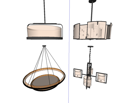 新中式吊灯组合su模型