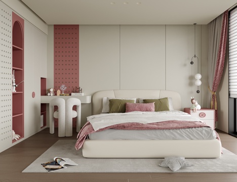  现代儿童房 床头柜 女儿房 女孩房3d模型 