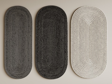 现代圆形地毯 椭圆地毯 麻绳地毯 藤编地毯su模型