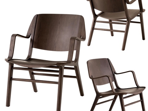 中古风木质单椅 休闲椅 扶手椅su模型