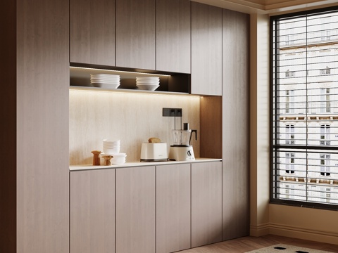 现代中古风餐边柜 橱柜su模型