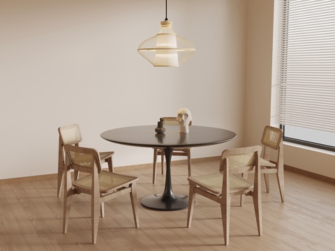 侘寂风餐桌椅 吊灯su模型