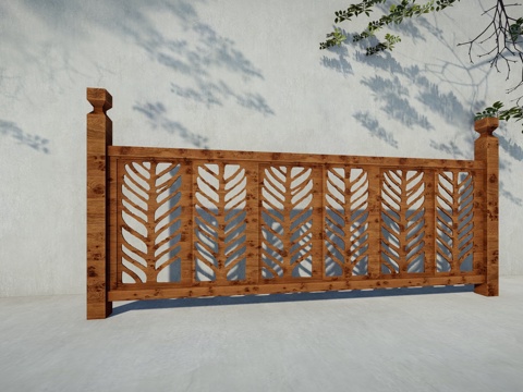 现代自然木质栏杆生态植物树叶围栏树枝原木镂空树叶护栏su模型