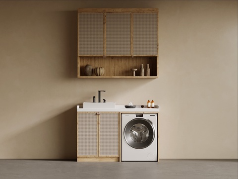 侘寂风阳台柜 洗衣机柜su模型