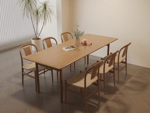 侘寂风餐桌椅su模型