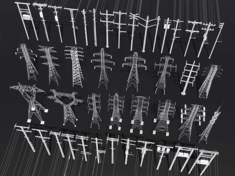 电线杆 高压电塔 电缆杆 高压线 信号塔 输电设备su模型