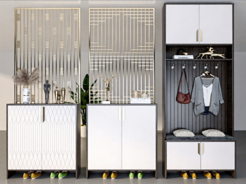 新中式鞋柜鞋架su模型