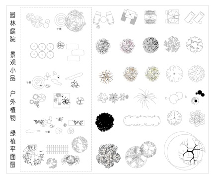 景观小品 园林庭院  户外植物 绿植平面图cad施工图
