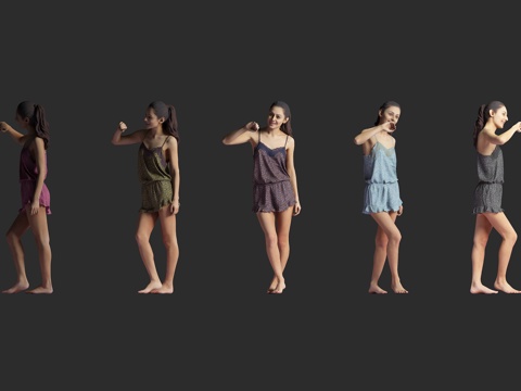  站立女性 站姿人物 外国女人 睡裙睡衣 休闲居家 交谈对话3d模型 