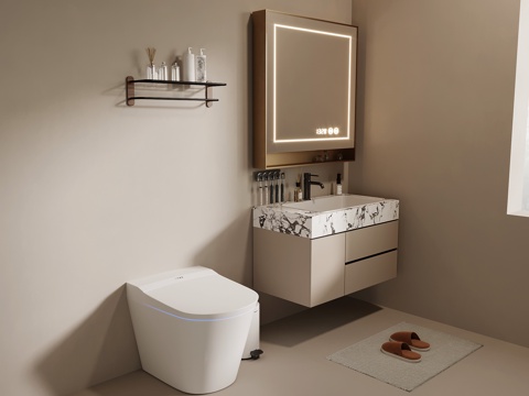 现代简约浴室柜 洗手台 马桶 毛巾架su模型