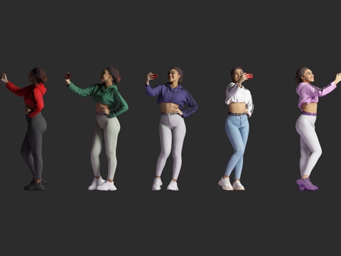  自拍拍照 瑜伽女人 健身运动 外国人物 站立女性 多色服装3d模型 