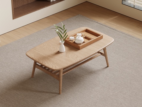 侘寂风茶几 实木茶几su模型