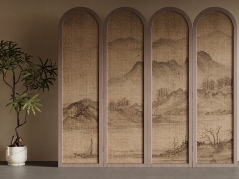  中古风屏风 隔断3d模型 