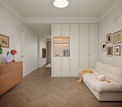  奶油风法式衣帽间3d模型 