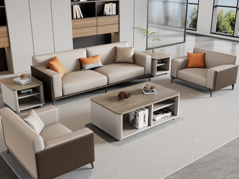  现代办公室 办公沙发茶几组合 沙发茶几组合 接待沙发3d模型 