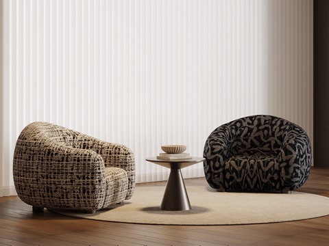  现代中古布艺沙发 单人休闲沙发3d模型 