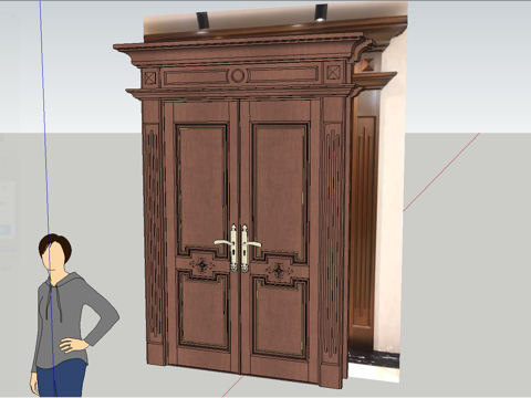 新中式双开大门su模型