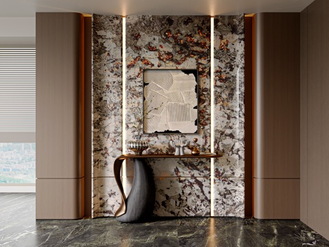 现代意式玄关 门厅 过道玄关 端景 别墅玄关 轻奢端景台su模型