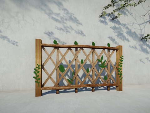 现代自然木质栏杆生态植物树叶围栏树枝原木镂空树叶护栏su模型