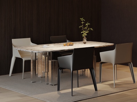 现代意式餐桌椅su模型