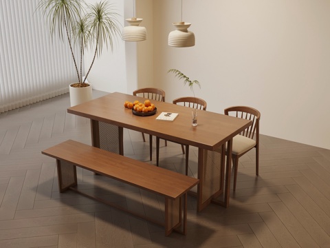 中古风餐桌椅 吊灯su模型