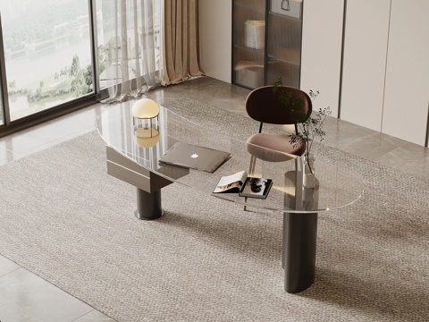  现代简约书房 书桌椅 办公桌椅3d模型 