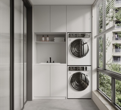 现代阳台柜 洗衣机柜su模型