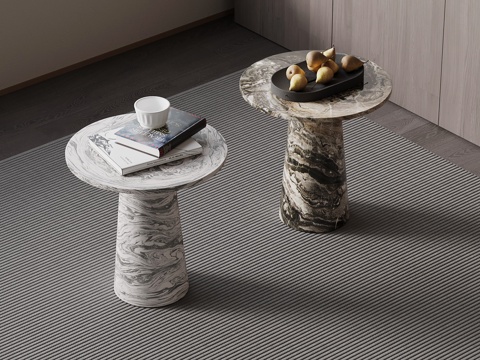 现代意式边几 大理石圆几su模型