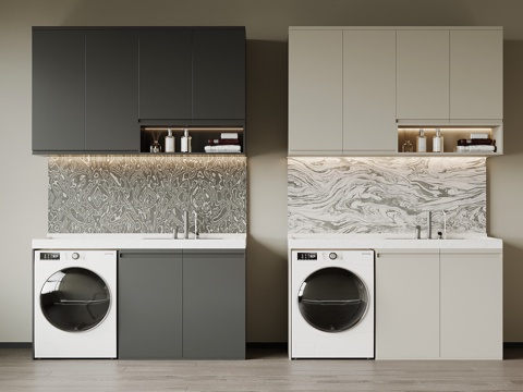 现代洗衣机柜 阳台柜su模型