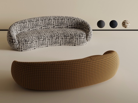 现代布艺沙发 双人沙发su模型