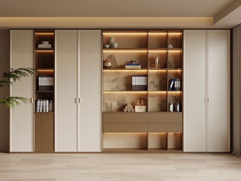 新中式书柜 宋式风书柜su模型