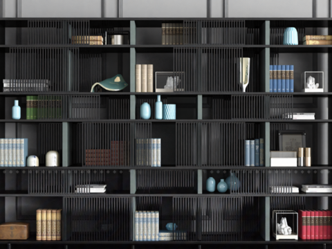 现代书柜装饰柜装饰品su模型