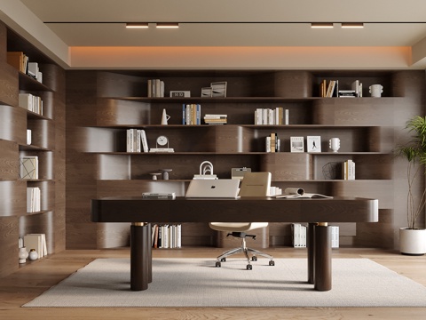  现代书房 书桌椅 书柜3d模型 