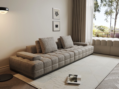 现代布艺沙发 多人沙发su模型