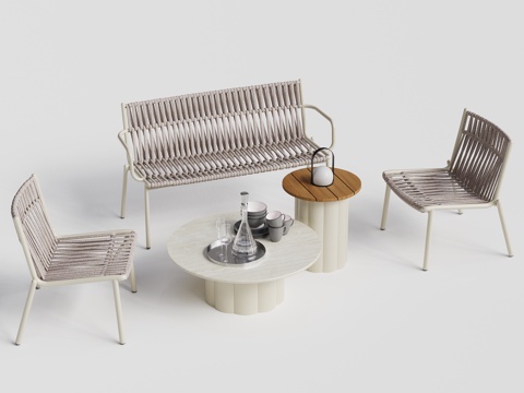  kun 现代庭院户外 休闲椅 双人 单人 圆形茶几 柚木茶几3d模型 