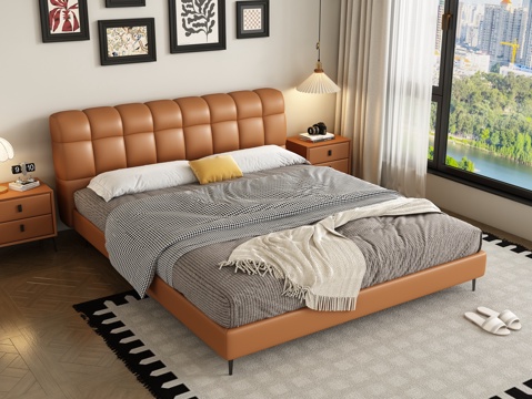  现代双人床3d模型 