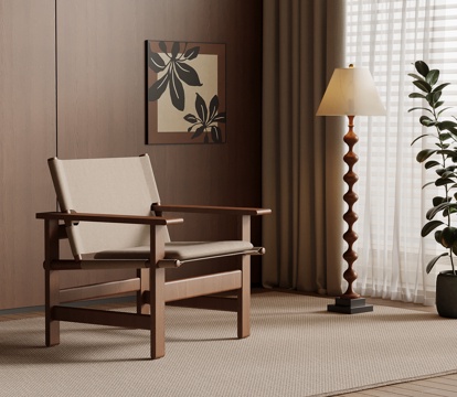 中古风休闲椅 落地灯su模型