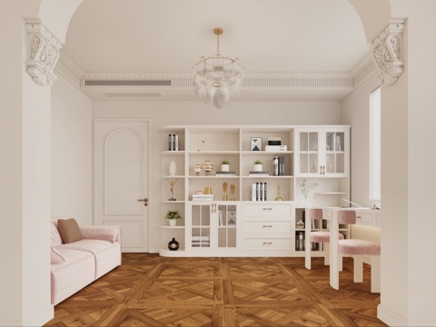  欧式书房 儿童房书房 法式书房 女儿房书房 法式书柜3d模型 