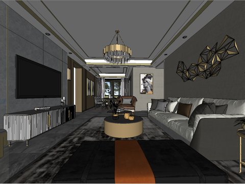 现代轻奢餐厅su模型