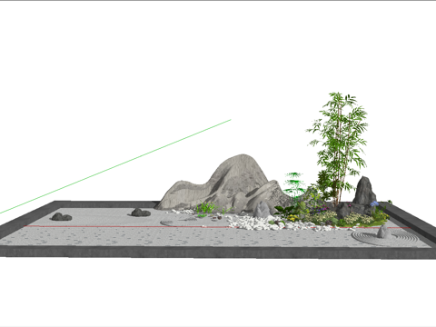 新中式枯山水_植物_庭院景观_景观小品su模型