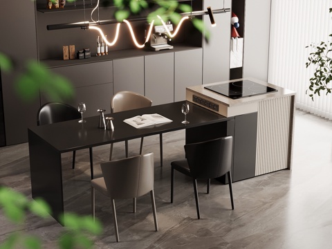 现代意式岛台 餐桌椅su模型