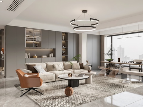  现代客餐厅 开放厨房 电视墙 玄关3d模型 