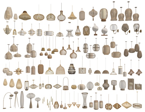 藤编吊灯 侘寂吊灯 竹编吊灯 木质吊灯 创意吊灯 艺术吊灯su模型