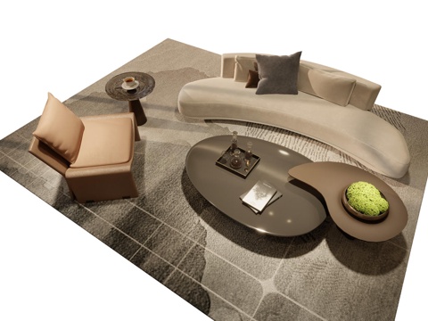 现代沙发茶几组合su模型