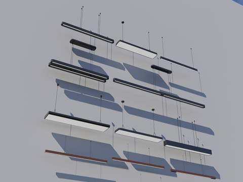 现代办公室吊灯 长条吊灯 日光灯 工位射灯su模型